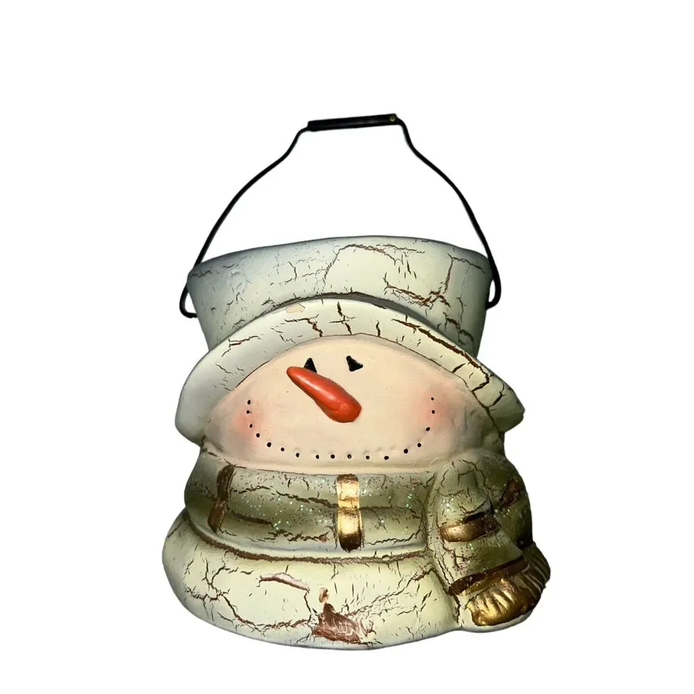 Winter Christmas Holiday Snowman Container Rustic Farmhouse Decorative